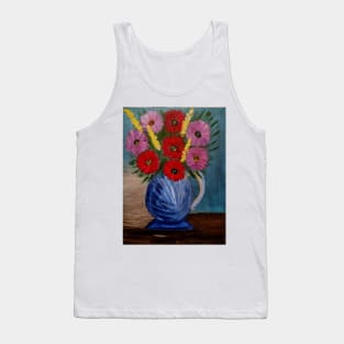 Some beautiful mixed flowers im a metallic blue jug vase . Tank Top